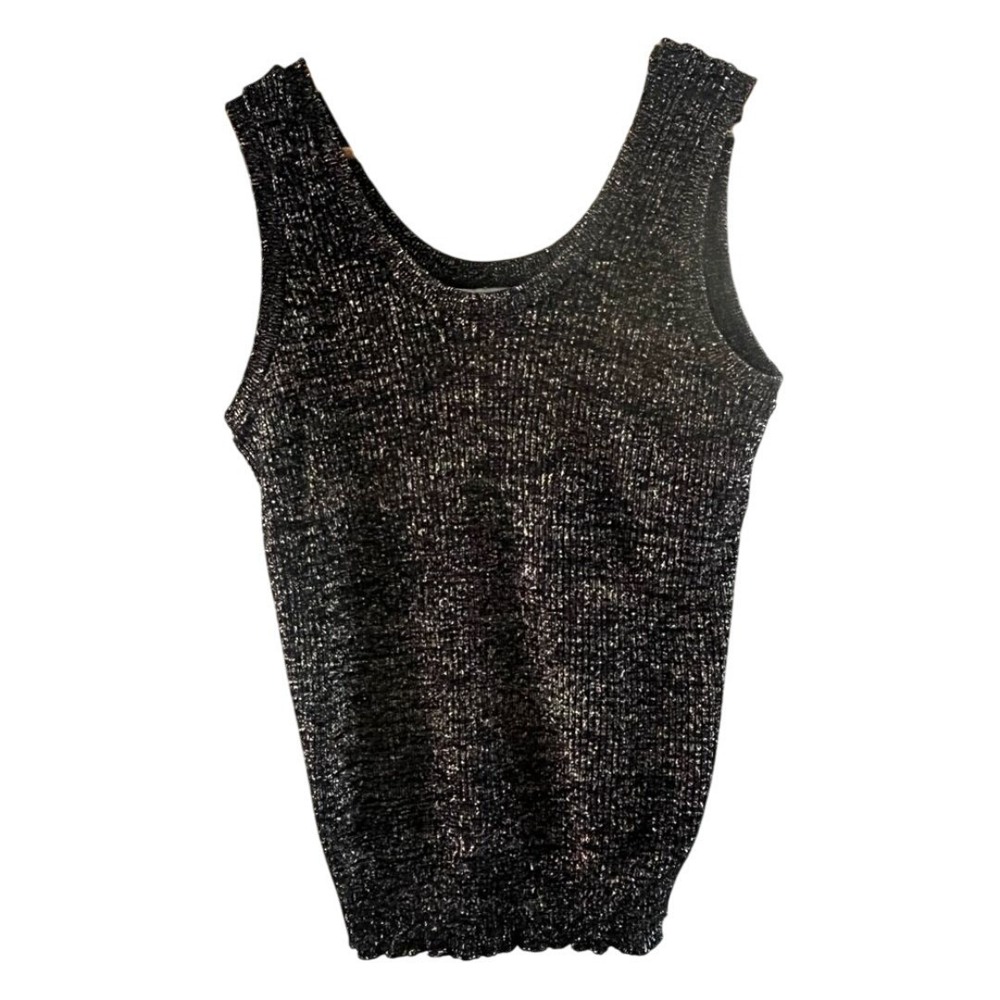 Vintage Whitney‎ Lane SZ Medium Metallic Black Sleeveless Knit Tank Top